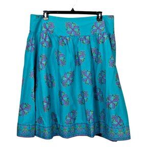 Vintage Skirt Size 18 Flare Drop Waist Blue Paisley Ethnic Boho Hippy Cotton
